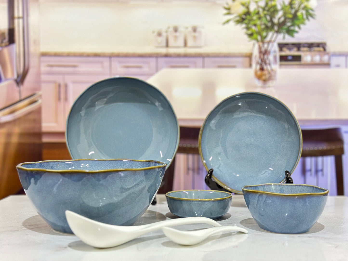 18 Pcs Handmade Bone China Greyish Blue Breakfast Set 🍽️