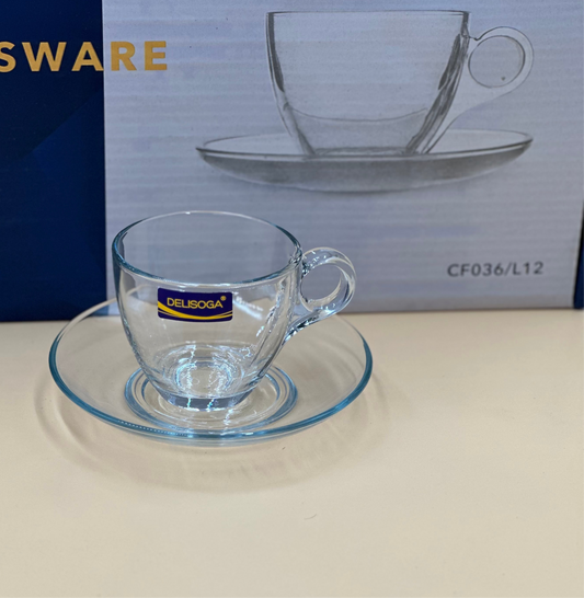 12 Pcs DELISOGA Fine Glass Cup & Saucer Set π₯β¨