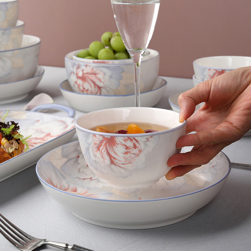 18 Pcs Matt Bone China Soft Bloom Breakfast Set 🌷