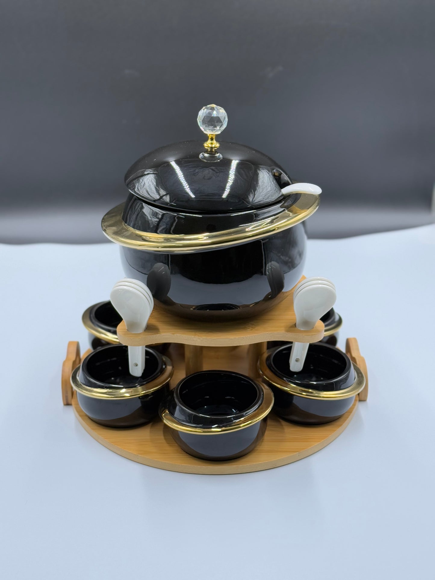 16 Pcs Stylish Ring Soup Set with Wooden Stand ✨
