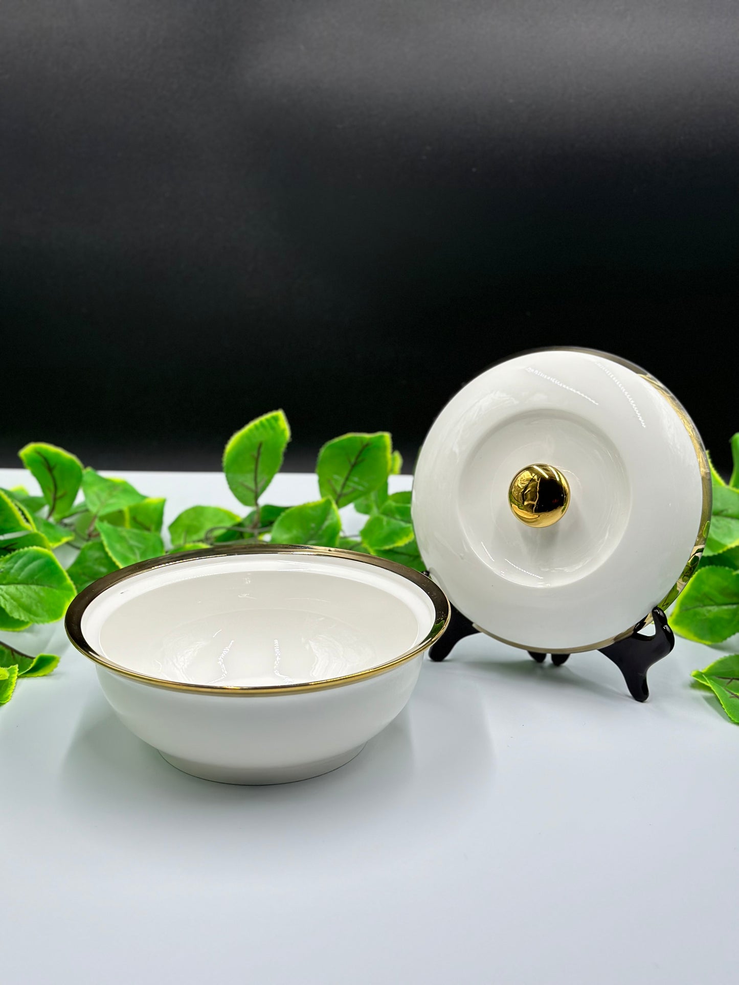 Decent Gold Rim Fine Bone China Serving Bowl with Lid π₯£ β¨