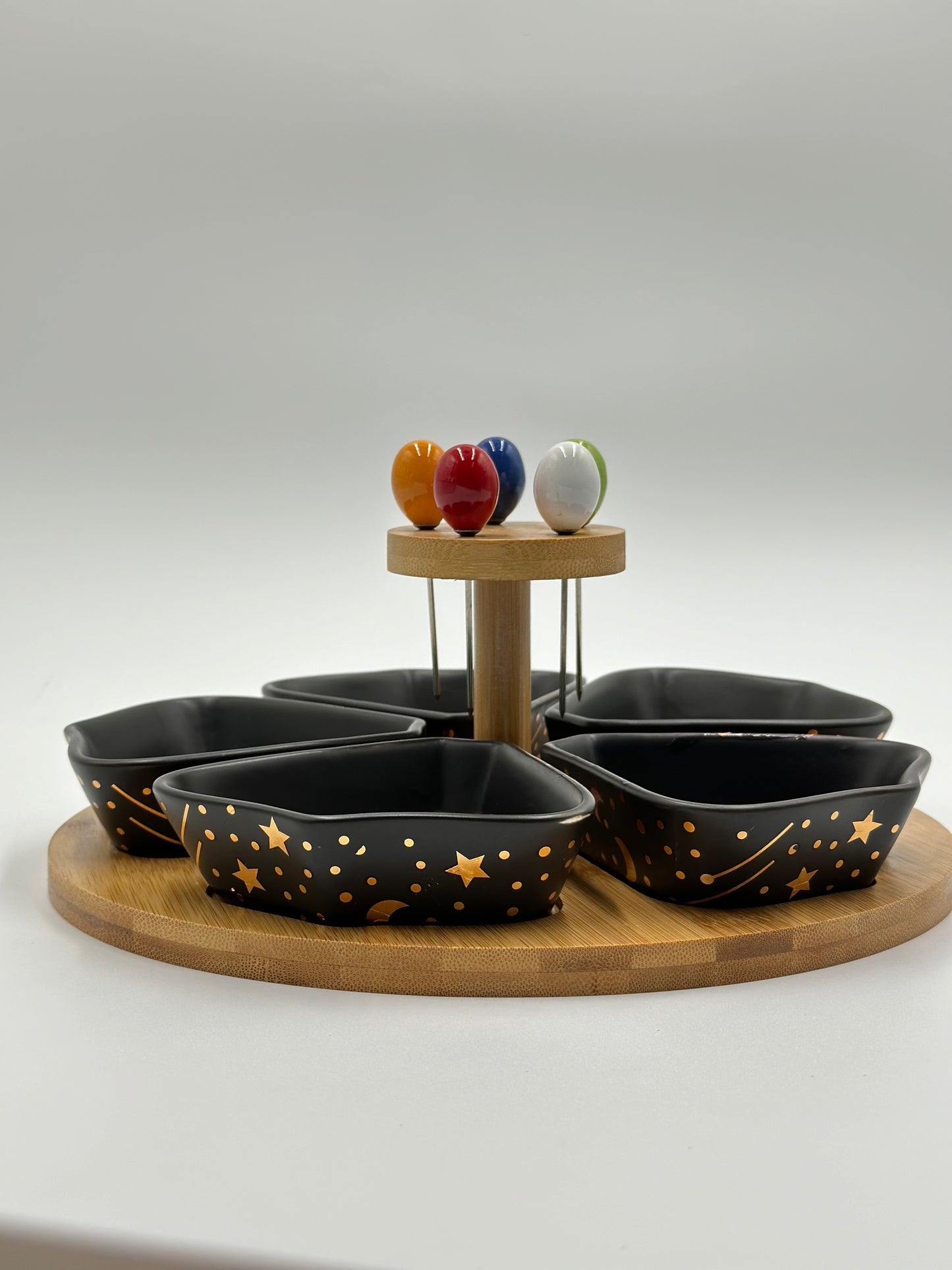 Galaxy Ceramic Fruit Platter with Forks and Wooden Stand 🍇 🍈