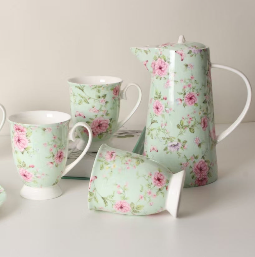 8 Pcs Royal Albert Blossom Rose Mist Tea Set with Round Plate ๐