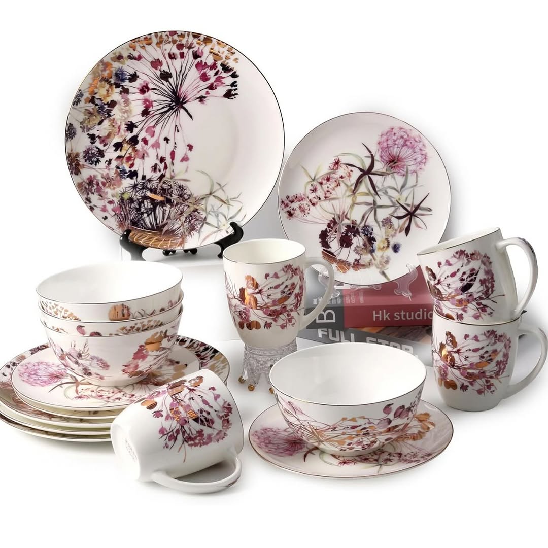 KOKEN Pink Golden Floral- 16 Pcs Dinnerware Set π½οΈ