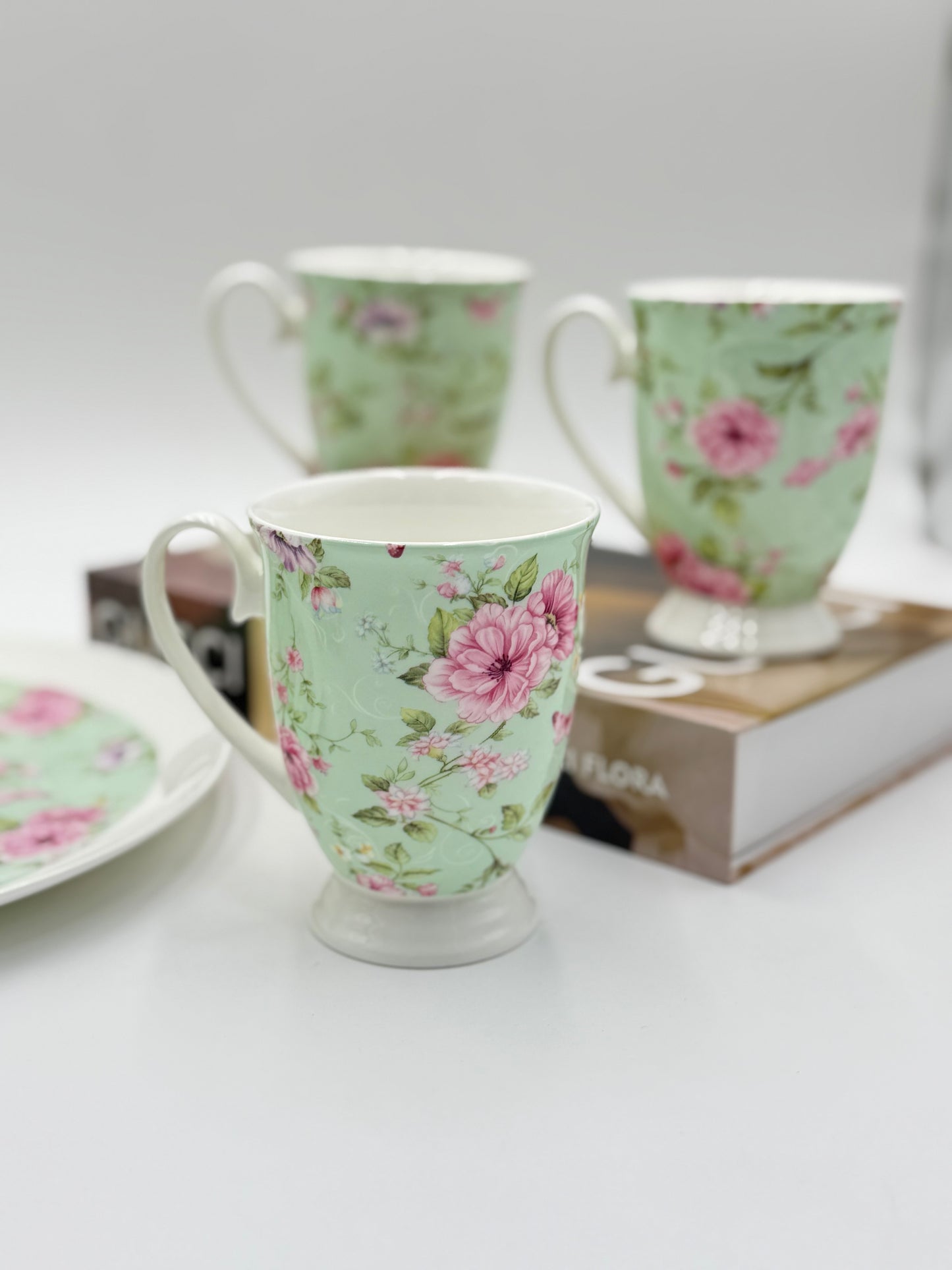 8 Pcs Royal Albert Blossom Rose Mist Tea Set with Round Plate ๐