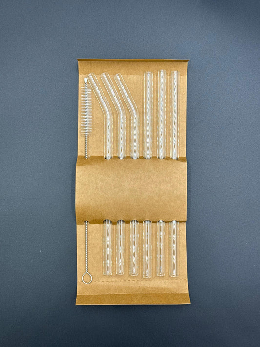 6 Pcs CrystalSip Glass Straws with Cleaning Brush