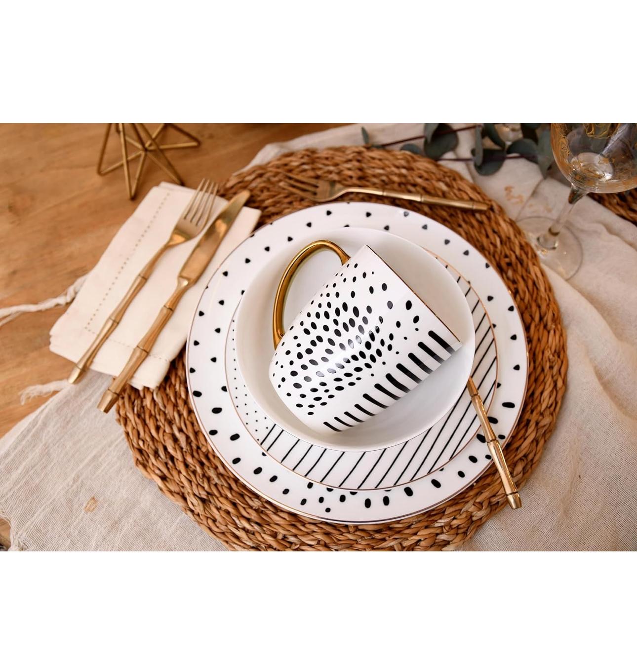 KOKEN Monochrome Dots & Lines- 16 Pcs Dinnerware Set 🍽️