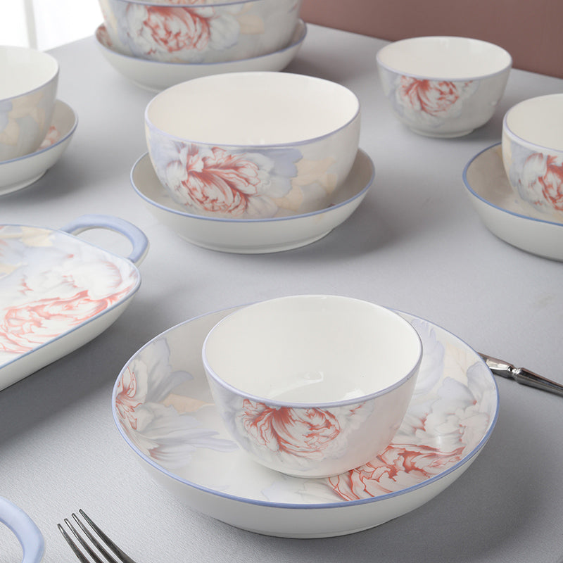 18 Pcs Matt Bone China Soft Bloom Breakfast Set 🌷