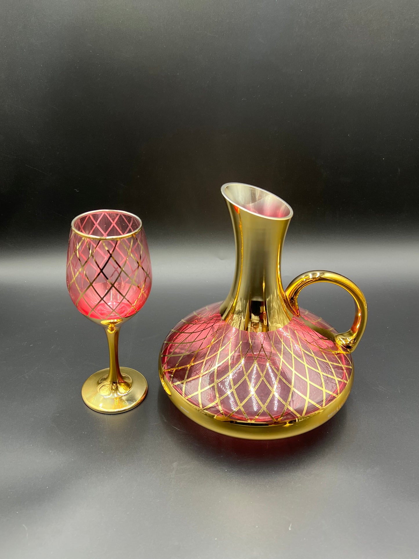 24K Gold Plated 7 Pcs Pink Turkey Glass Water Set