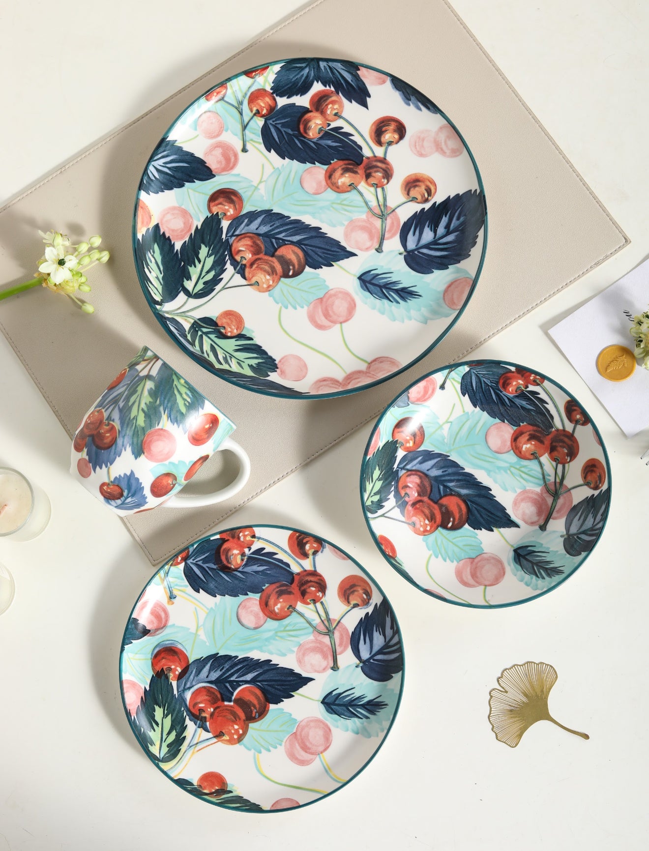 π Cherry Bloom- 16 pcs Handmade Matte Ceramic Dinner Set