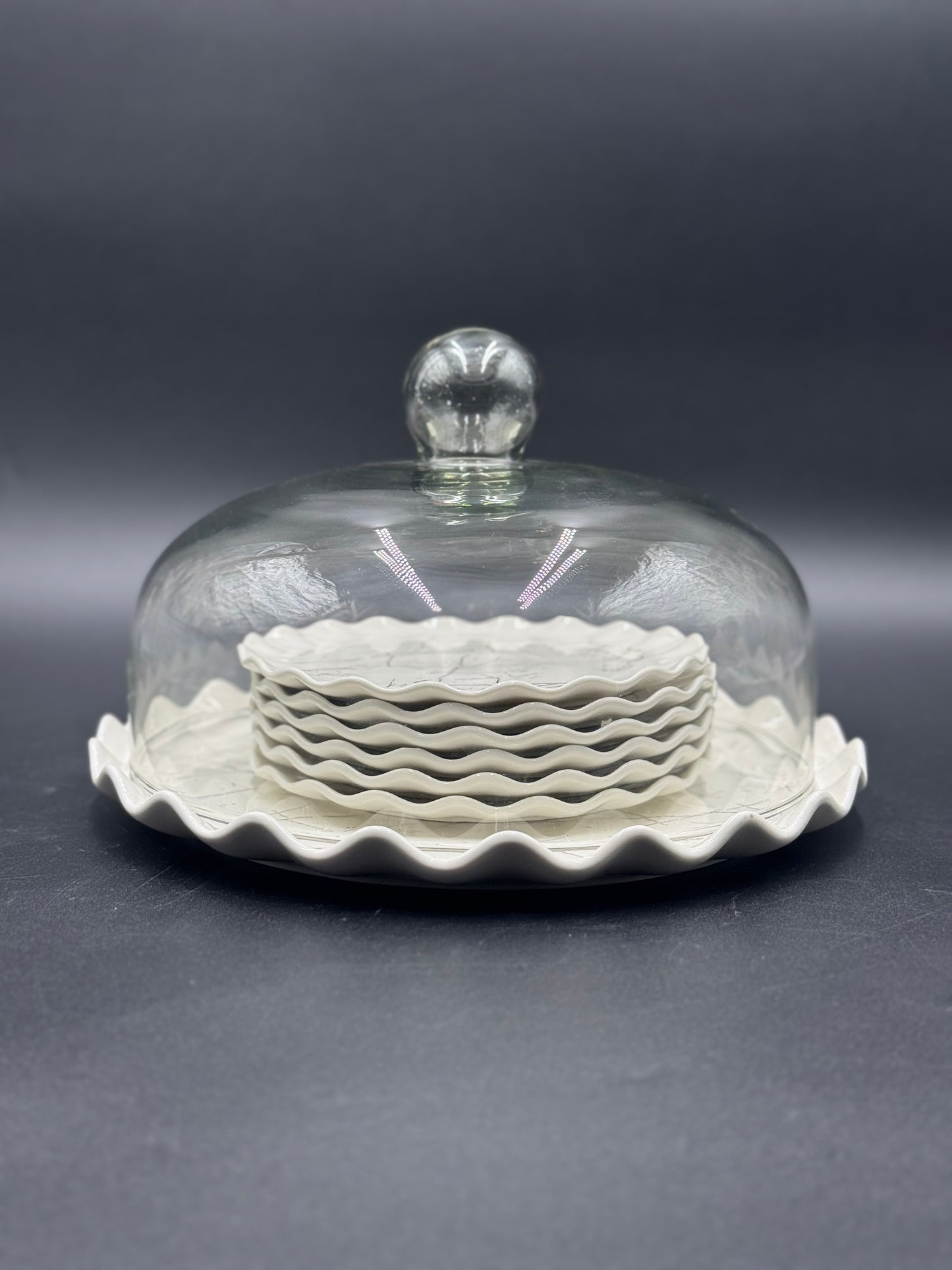 9 Pcs White Marble Design Ceramic Cake Dish with Serving Plates πβ¨