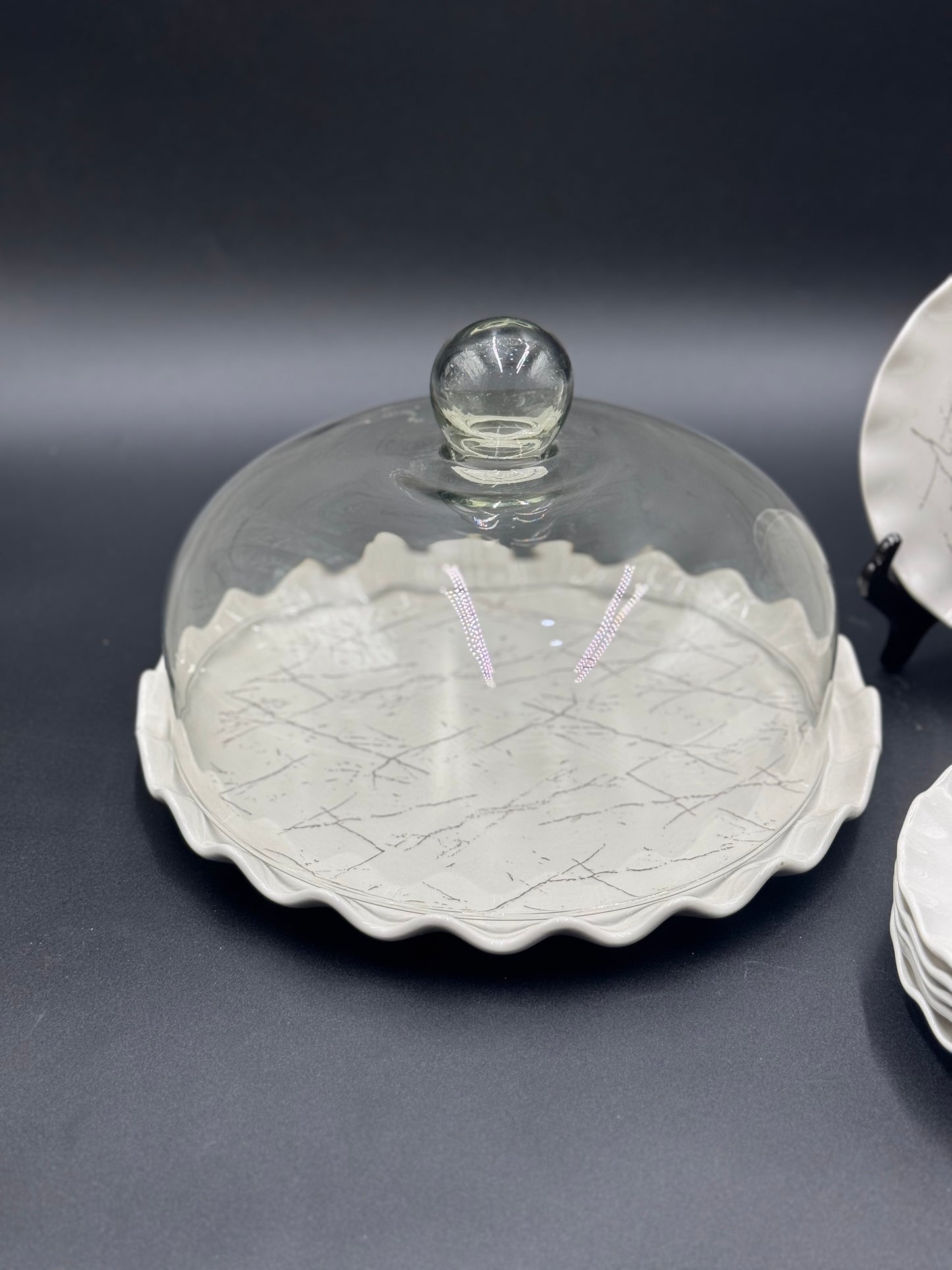 9 Pcs White Marble Design Ceramic Cake Dish with Serving Plates πβ¨