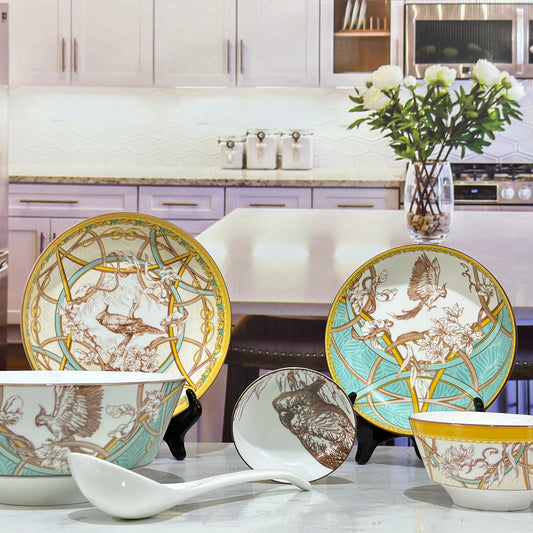 18 Pcs Fine Bona China Graceful Birdsong Breakfast Set
