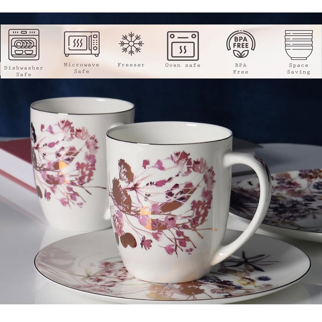 KOKEN Pink Golden Floral- 16 Pcs Dinnerware Set π½οΈ