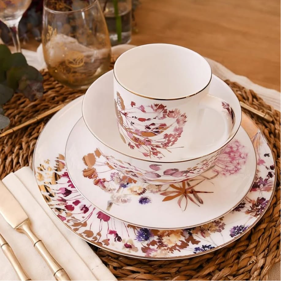 KOKEN Pink Golden Floral- 16 Pcs Dinnerware Set π½οΈ