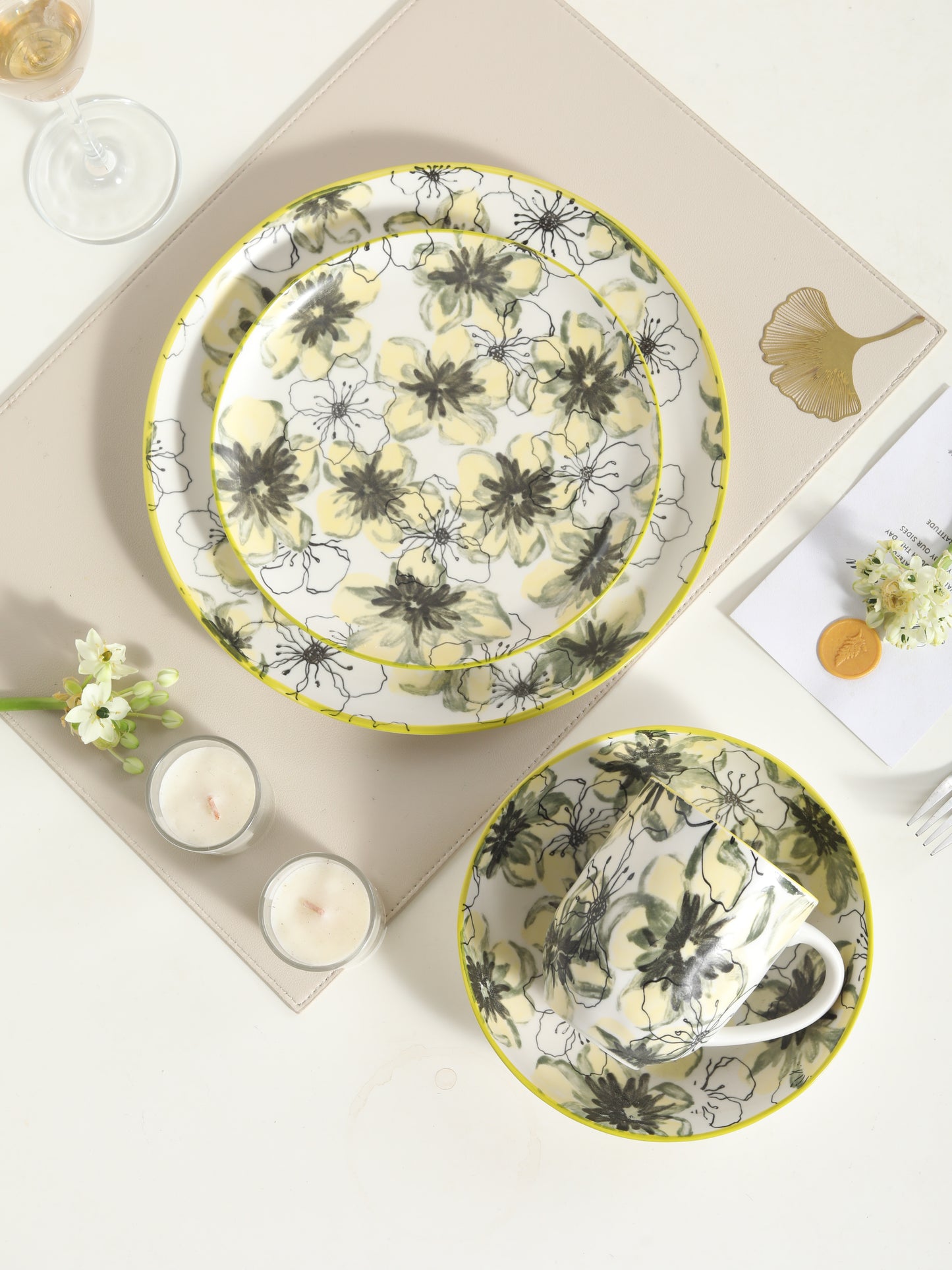 πΏ Lemon Bloom- 16 pcs Handmade Matte Ceramic Dinner Set