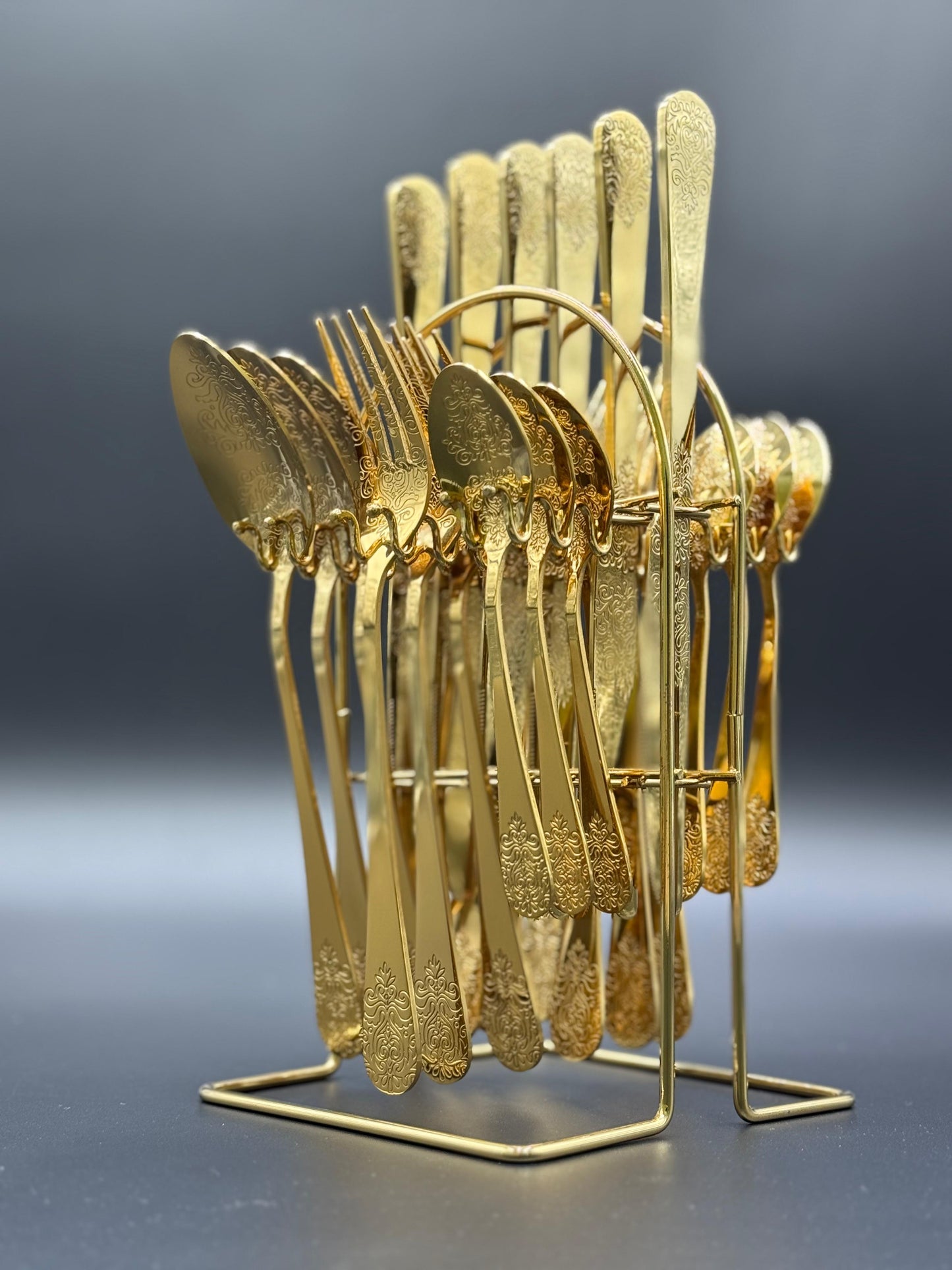 24 Pcs Golden Engraved Cutlery Set 🍴✨