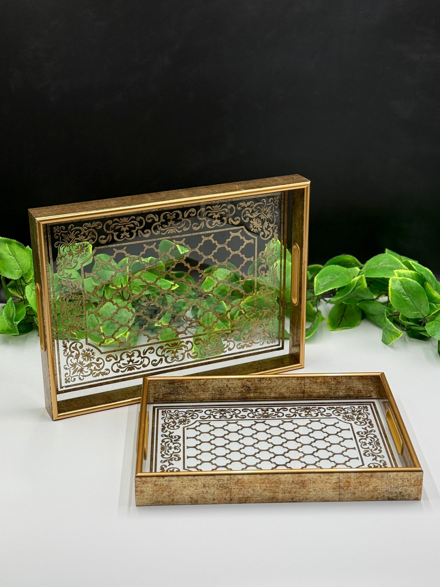 Vintage Golden Rectangular Frame Tray Sets 🪵
