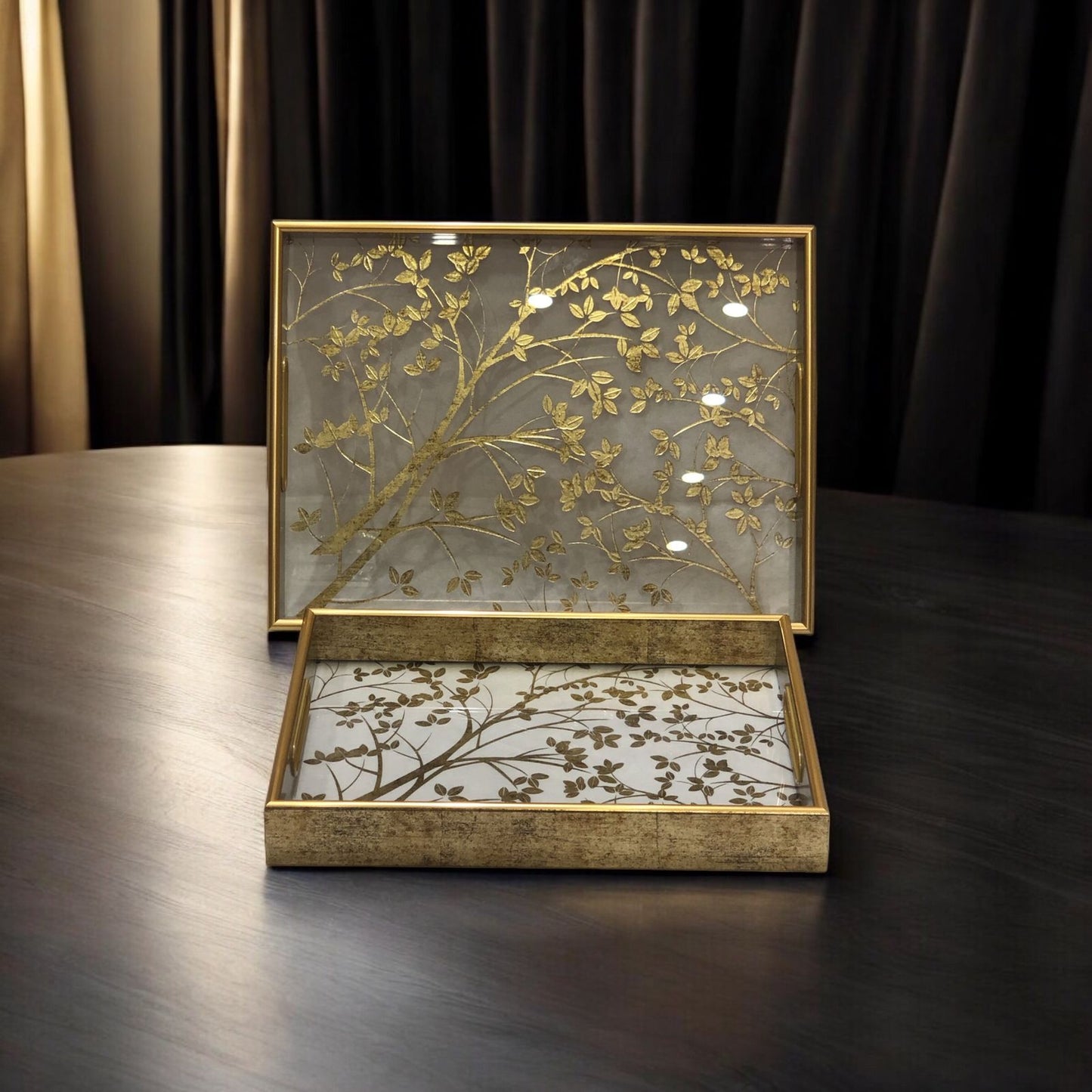 Vintage Golden Rectangular Frame Tray Sets 🪵