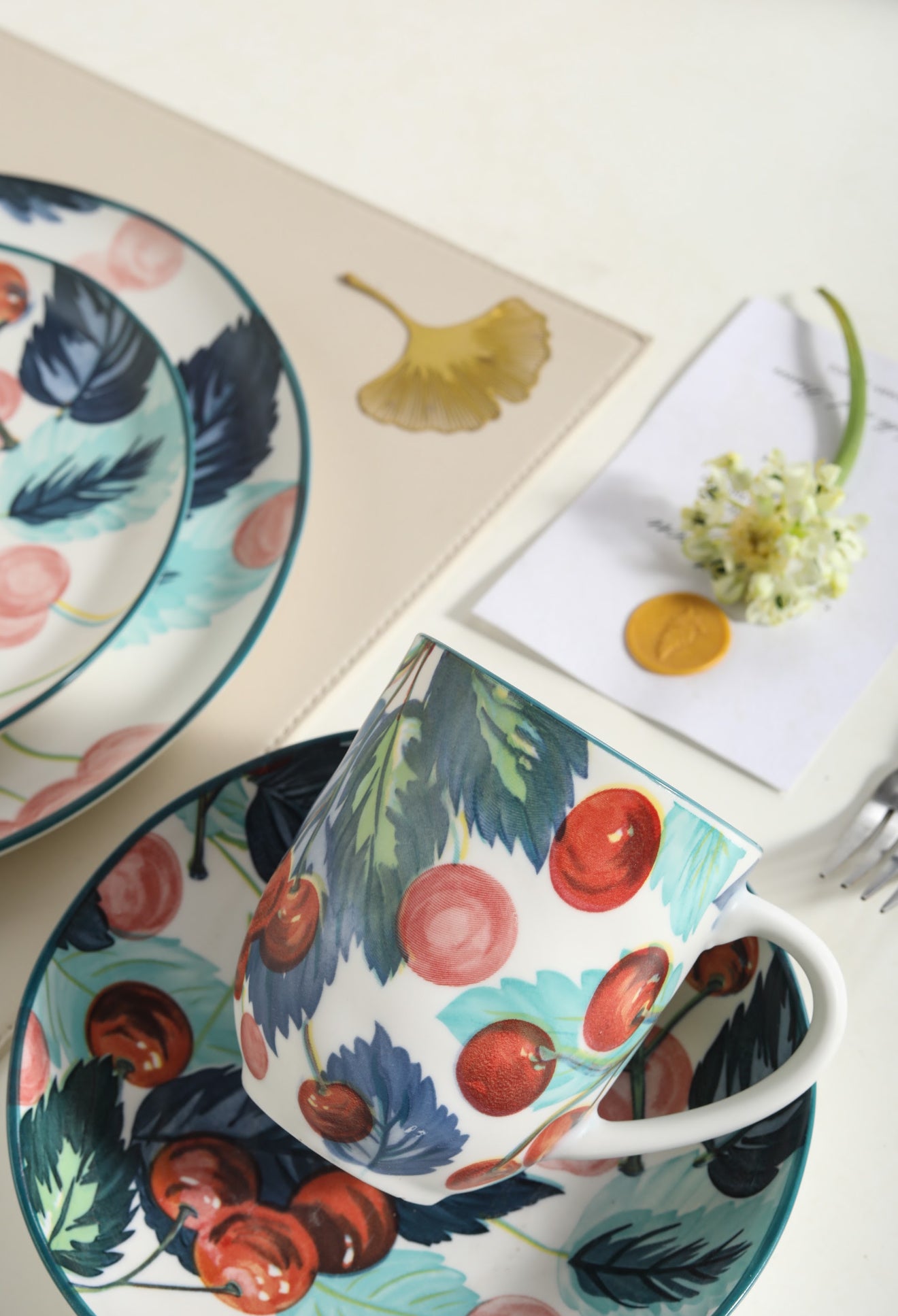 π Cherry Bloom- 16 pcs Handmade Matte Ceramic Dinner Set