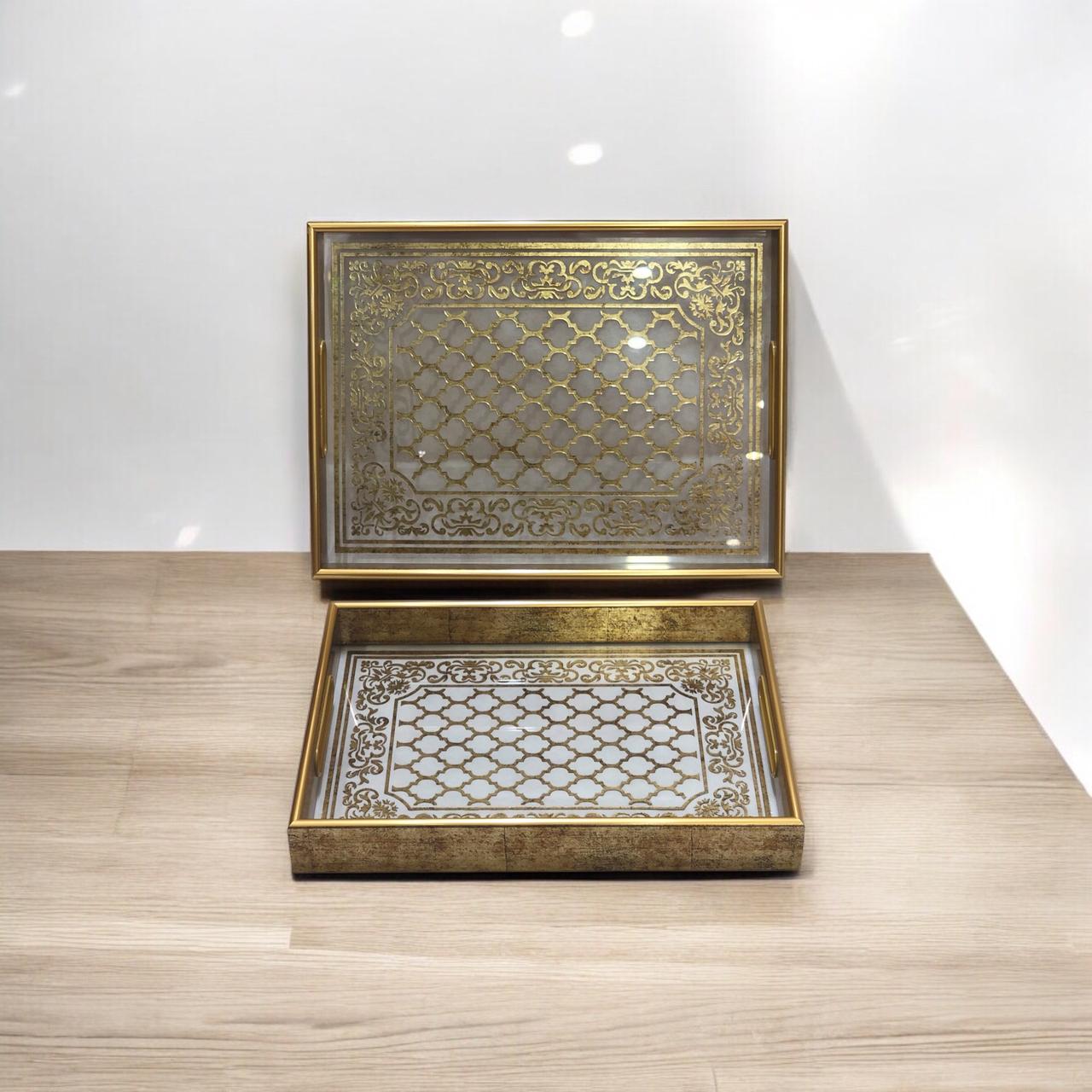 Vintage Golden Rectangular Frame Tray Sets 🪵
