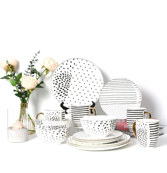 KOKEN Monochrome Dots & Lines- 16 Pcs Dinnerware Set π½οΈ