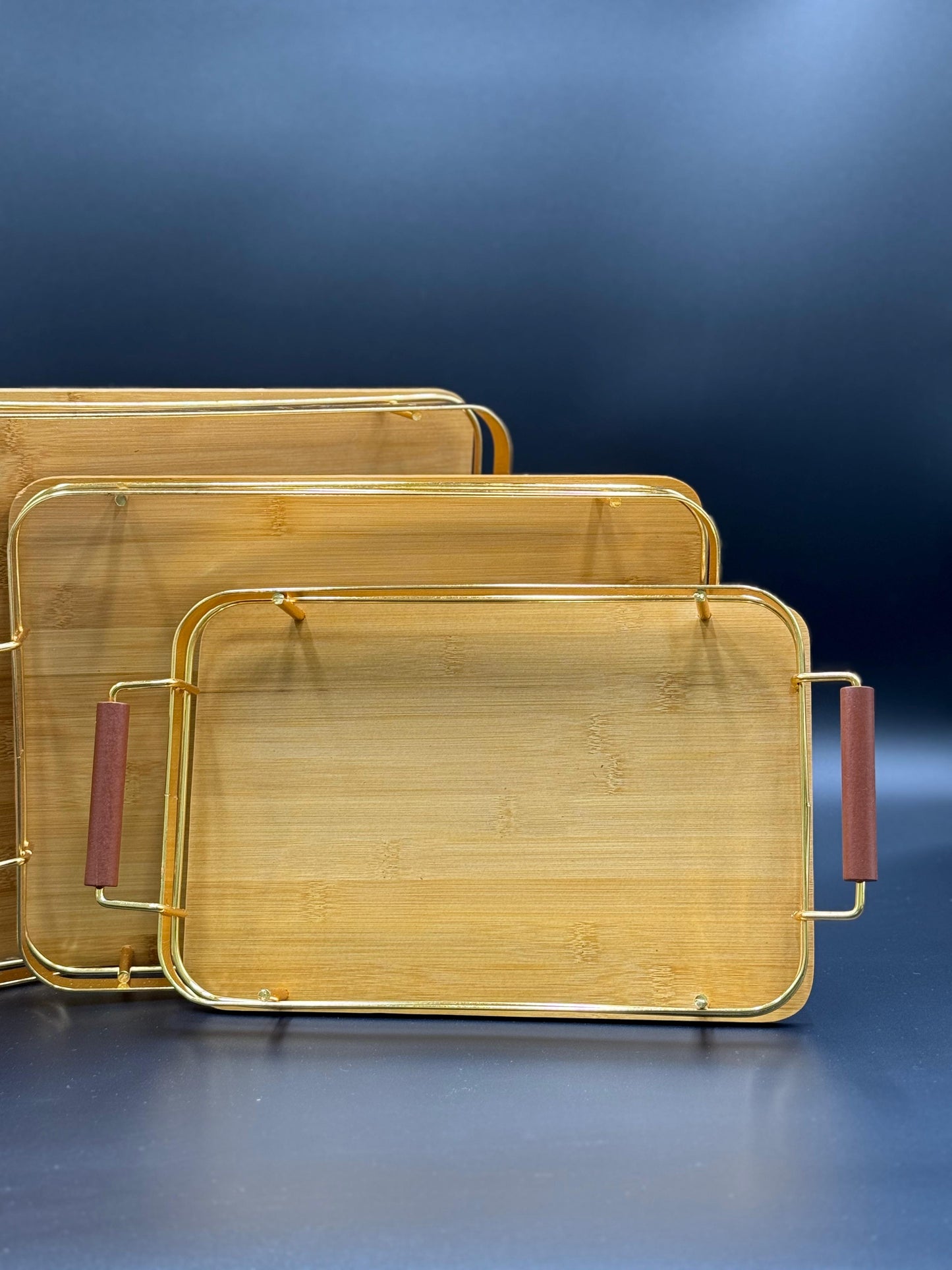 3 Pcs Golden Rim Bamboo Tray Set ✨