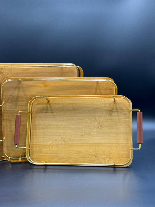 3 Pcs Golden Rim Bamboo Tray Set ✨
