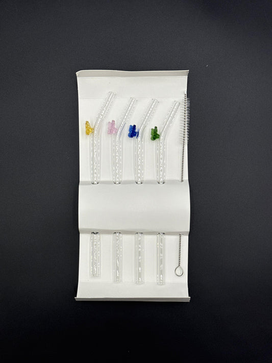 4 Pcs Butterfly Bliss Glass Straws with Cleaning Brush ✨