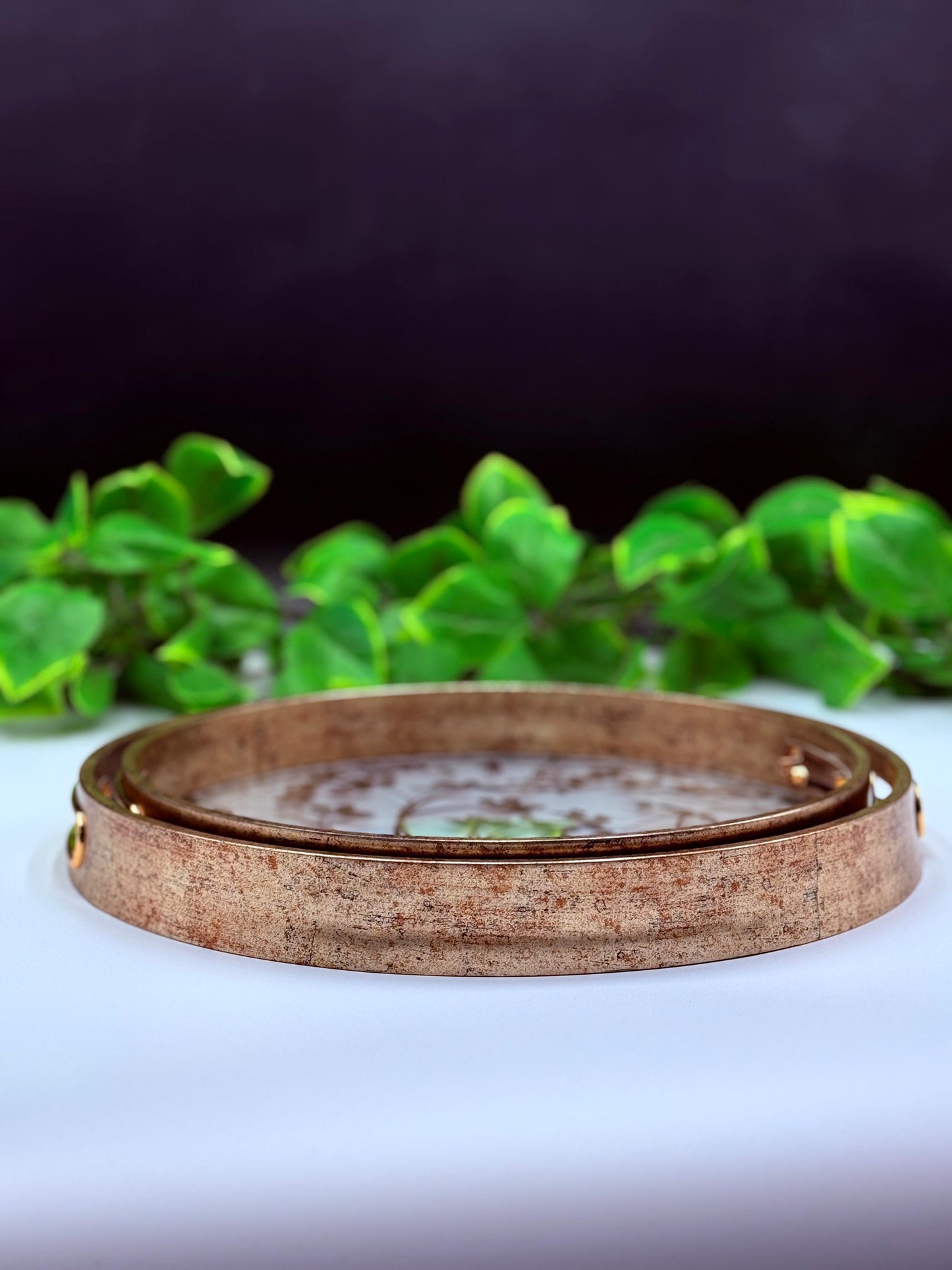 Vintage Golden Circular Frame Tray Sets 🪵
