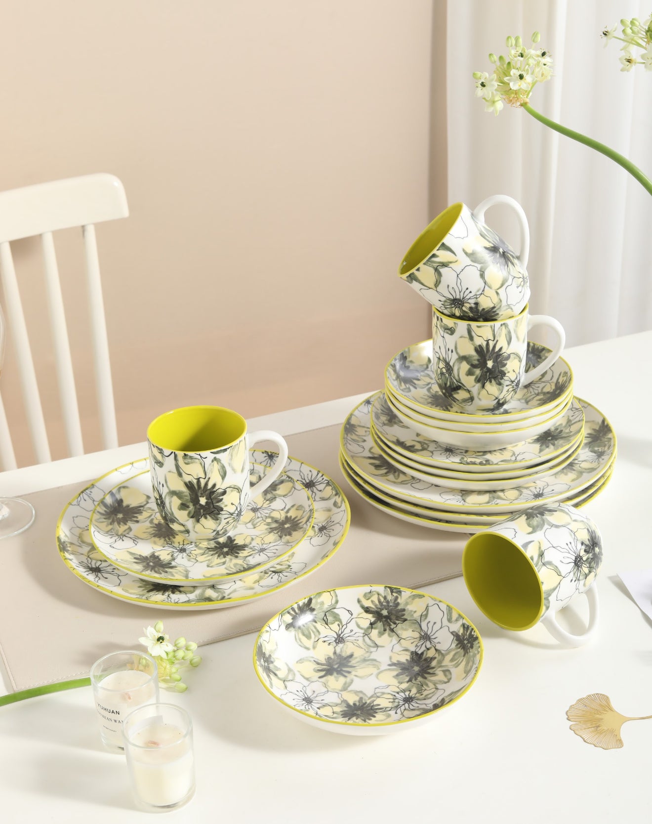 πΏ Lemon Bloom- 16 pcs Handmade Matte Ceramic Dinner Set