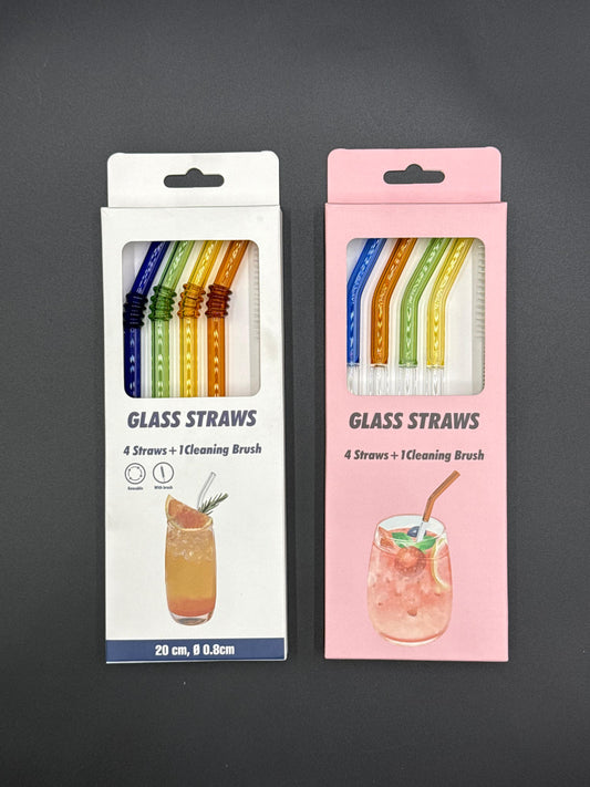 Rainbow Glow Glass Straw Set with Cleaning Brush✨