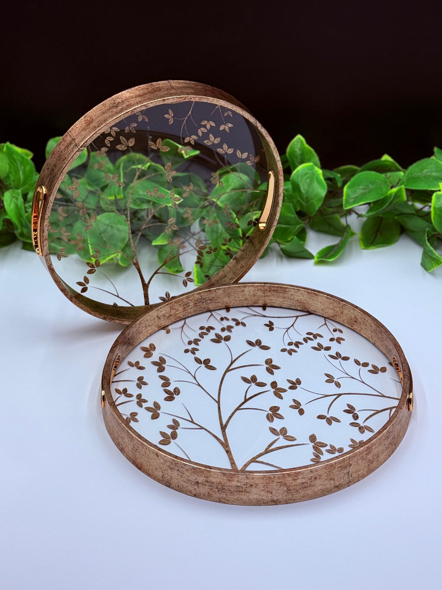 Vintage Golden Circular Frame Tray Sets 🪵