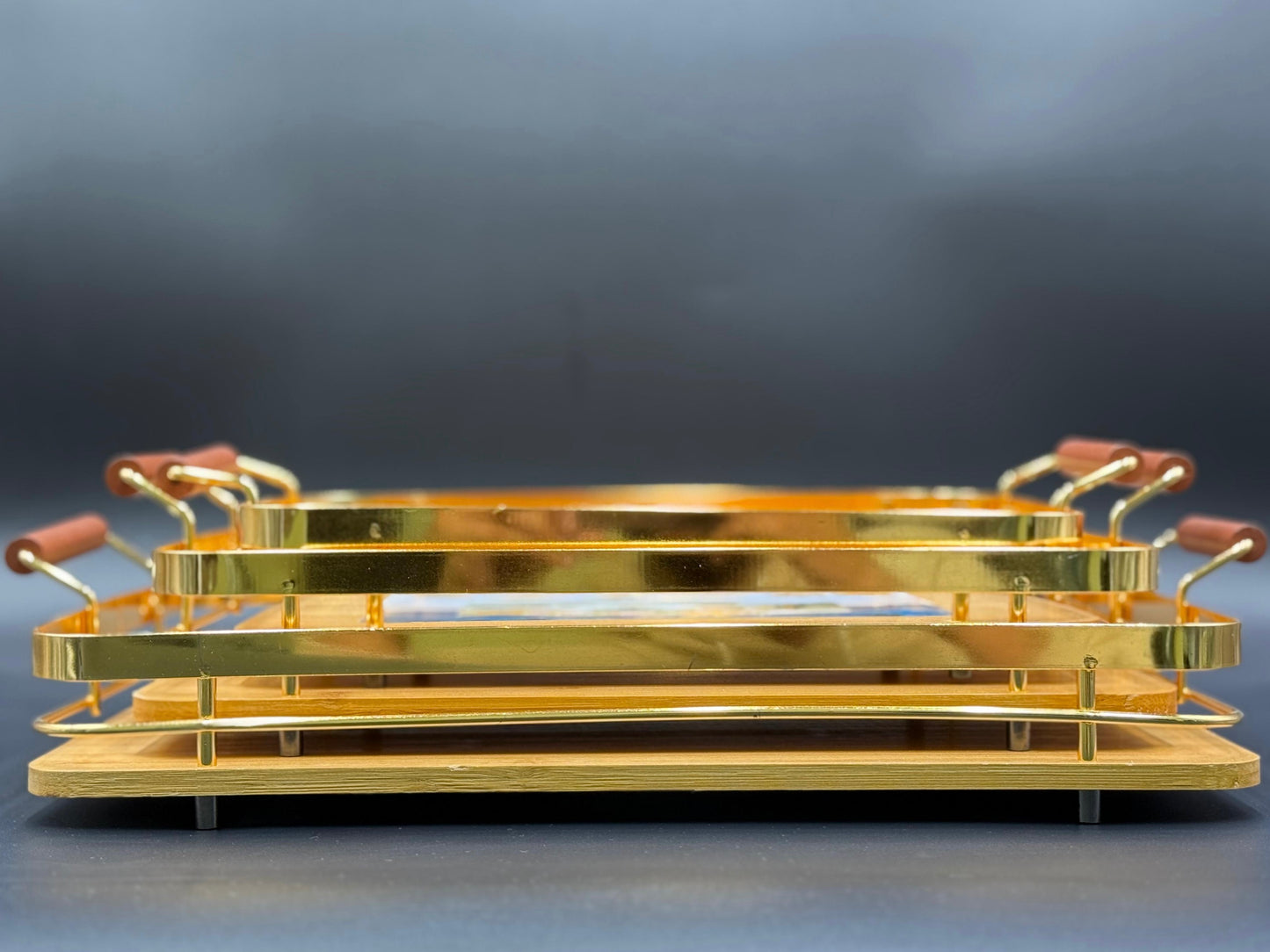 3 Pcs Golden Rim Bamboo Tray Set ✨