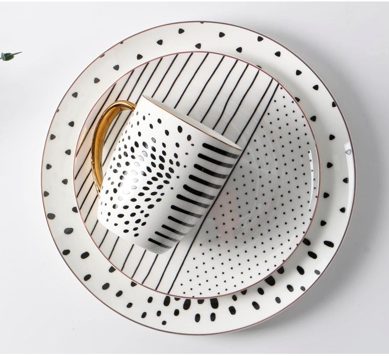KOKEN Monochrome Dots & Lines- 16 Pcs Dinnerware Set 🍽️