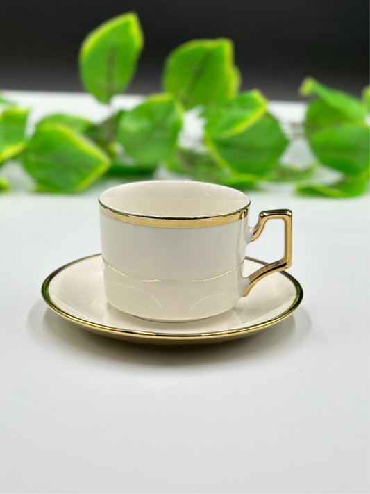 12 Pcs Decent Gold Rim Fine Bone China Cup and Saucer Set βοΈβ¨