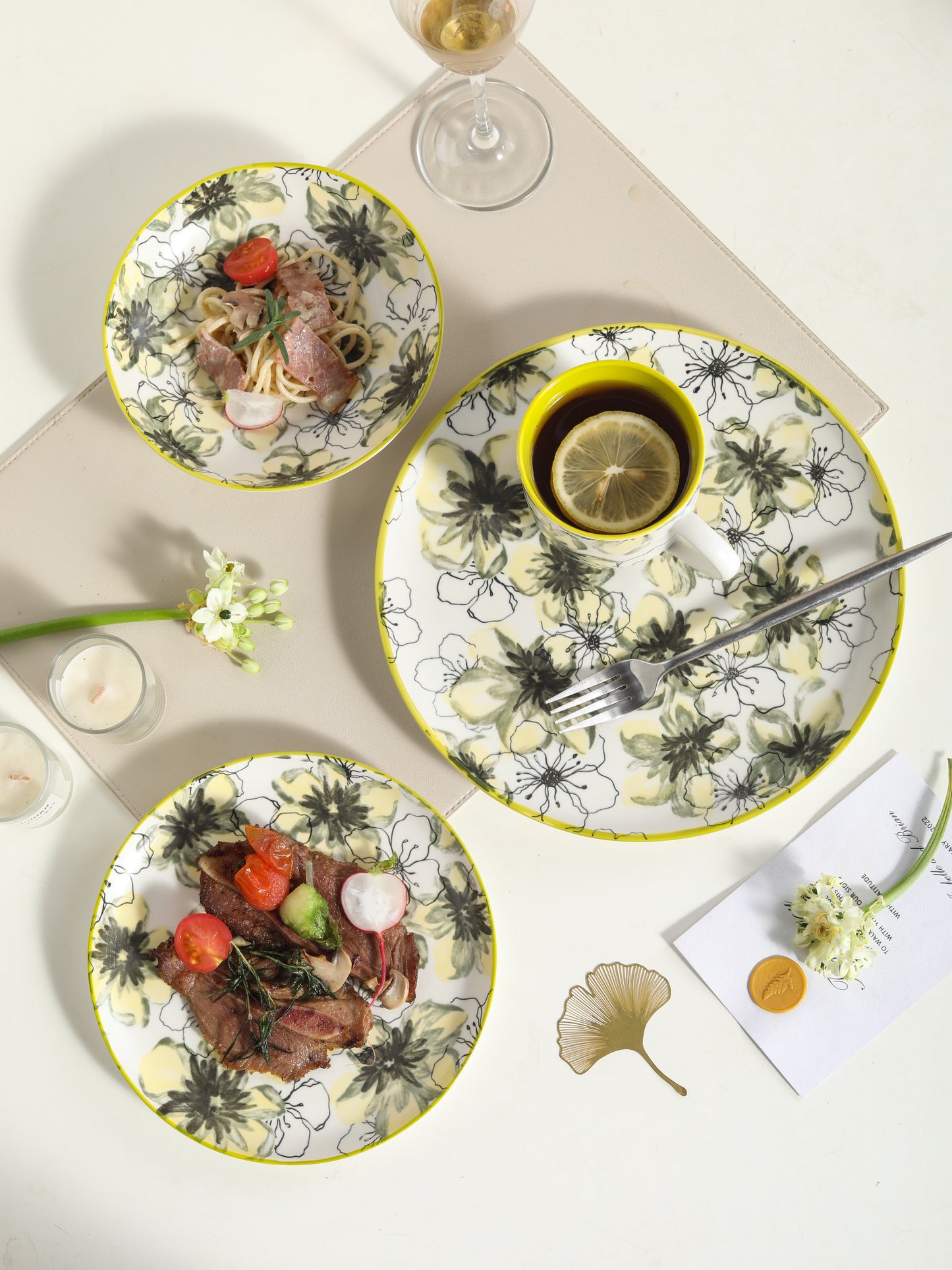 πΏ Lemon Bloom- 16 pcs Handmade Matte Ceramic Dinner Set