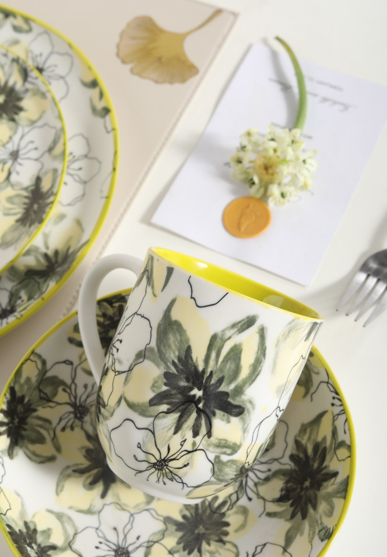 πΏ Lemon Bloom- 16 pcs Handmade Matte Ceramic Dinner Set