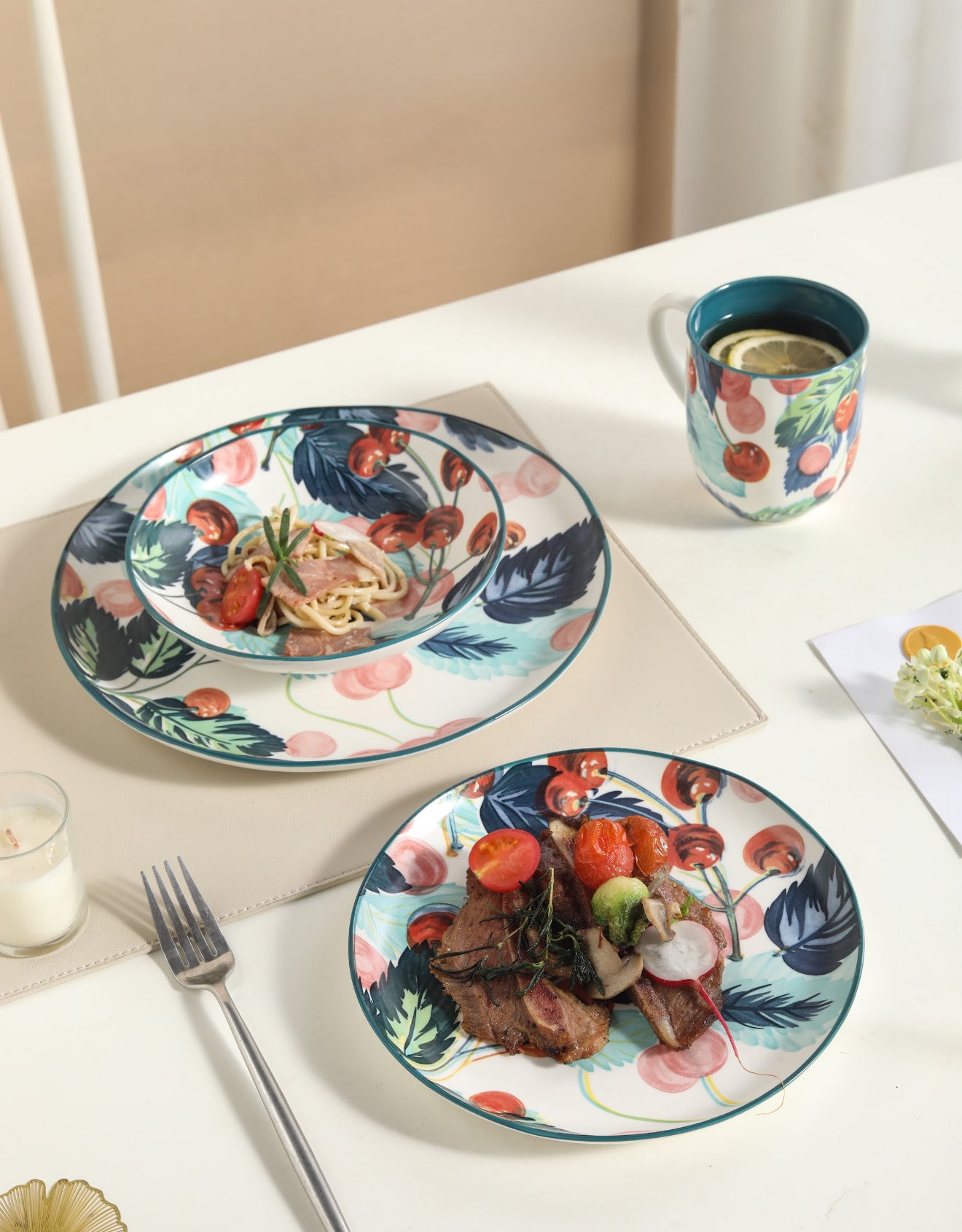 π Cherry Bloom- 16 pcs Handmade Matte Ceramic Dinner Set