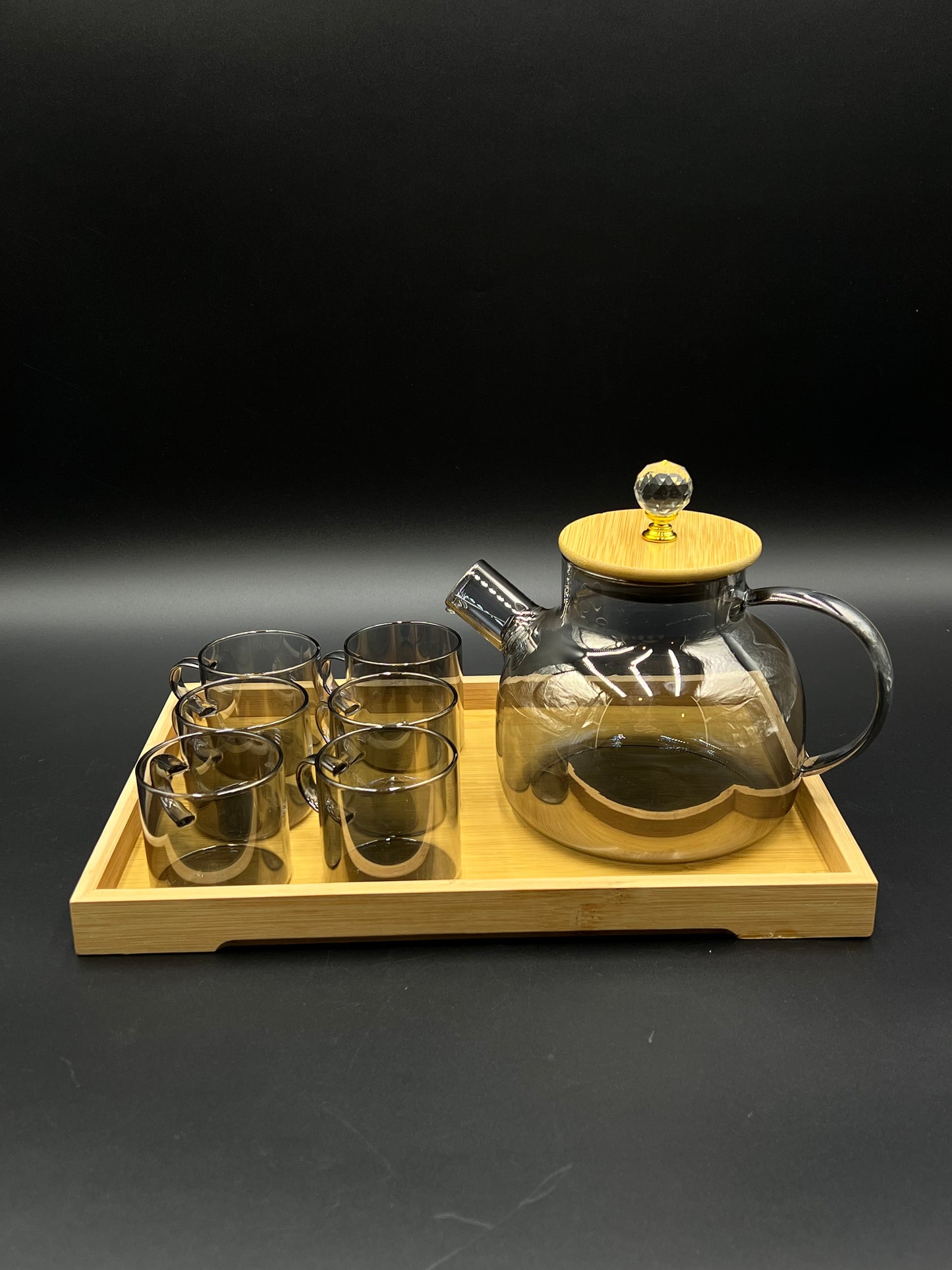 7 Pcs Chinese Glass Kehwa Set with Bamboo Tray ♨️