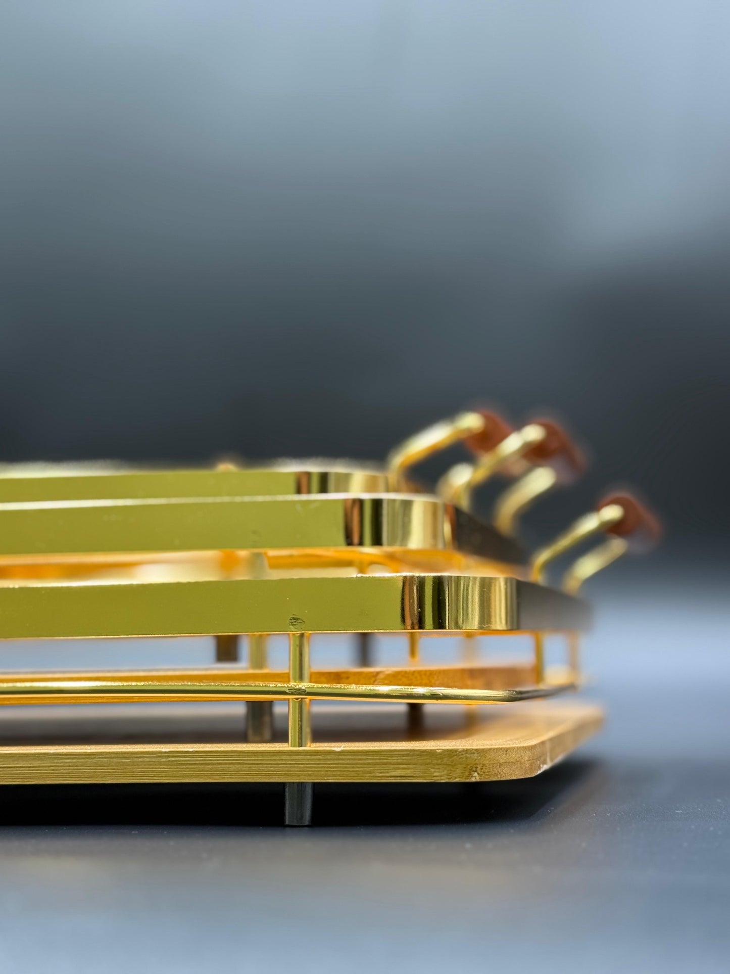 3 Pcs Golden Rim Bamboo Tray Set ✨