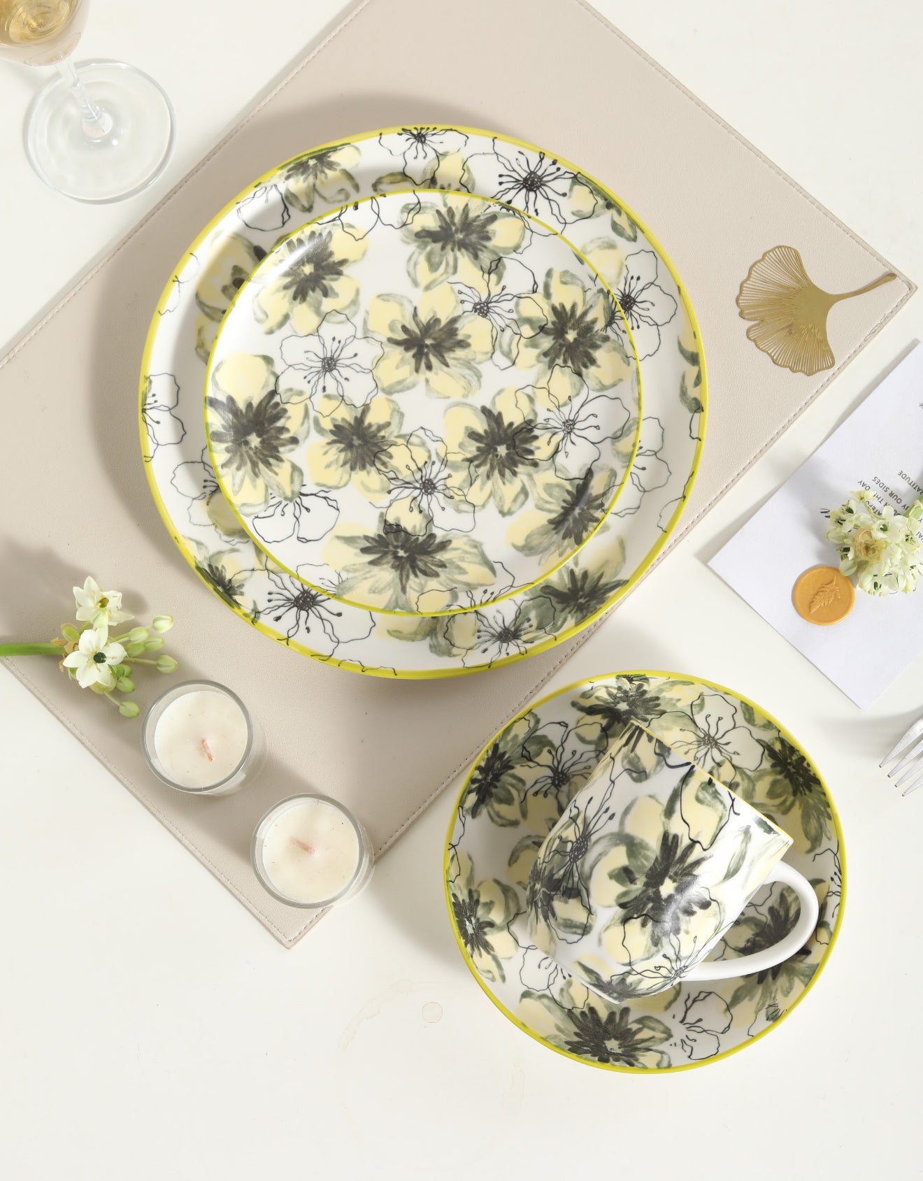 πΏ Lemon Bloom- 16 pcs Handmade Matte Ceramic Dinner Set