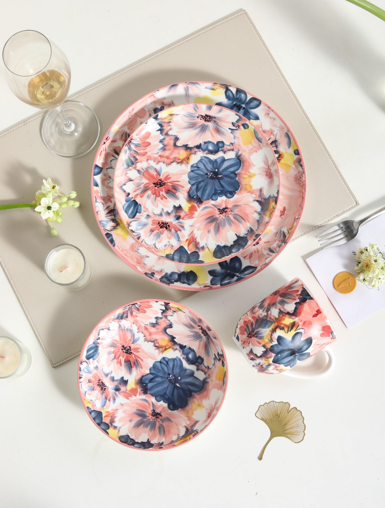 πΊ Coral Bloom- 16 pcs Handmade Matte Ceramic Breakfast Set