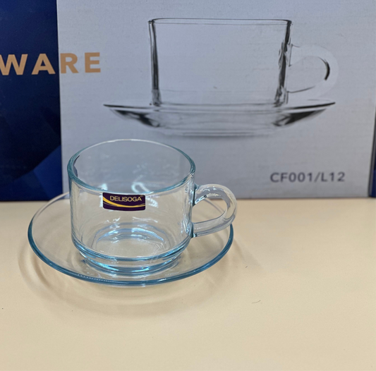 12 Pcs DELISOGA Fine Glass Cup & Saucer Set βοΈβ¨