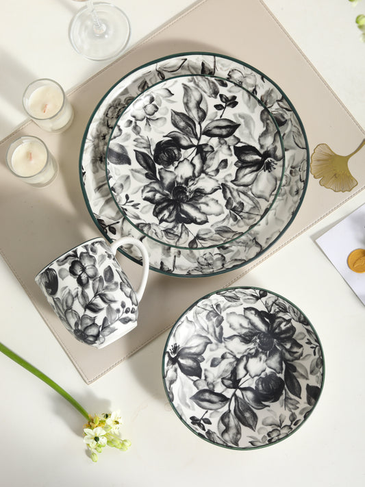 🌙 Midnight Bloom- 16 pcs Handmade Matte Ceramic Dinner Set