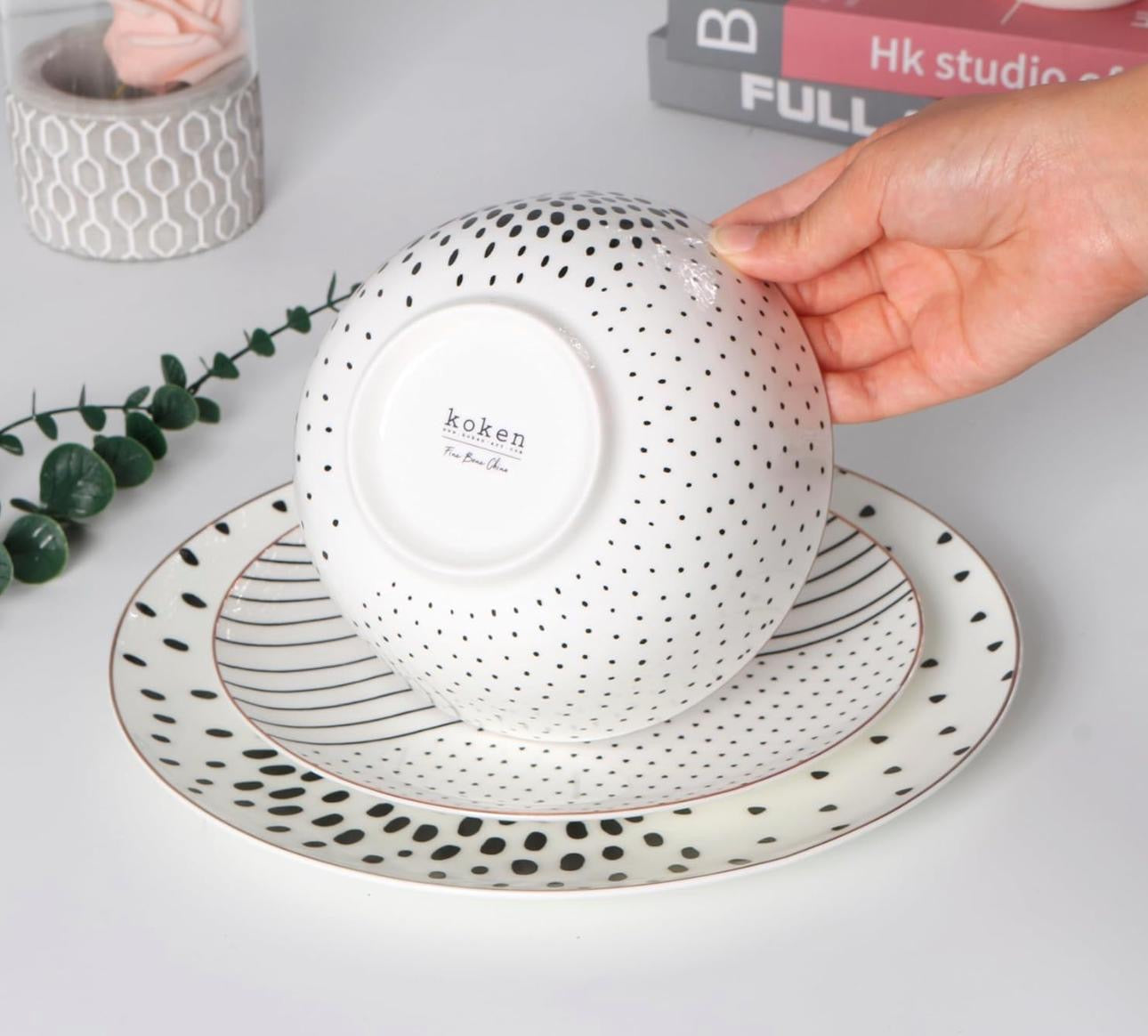 KOKEN Monochrome Dots & Lines- 16 Pcs Dinnerware Set 🍽️