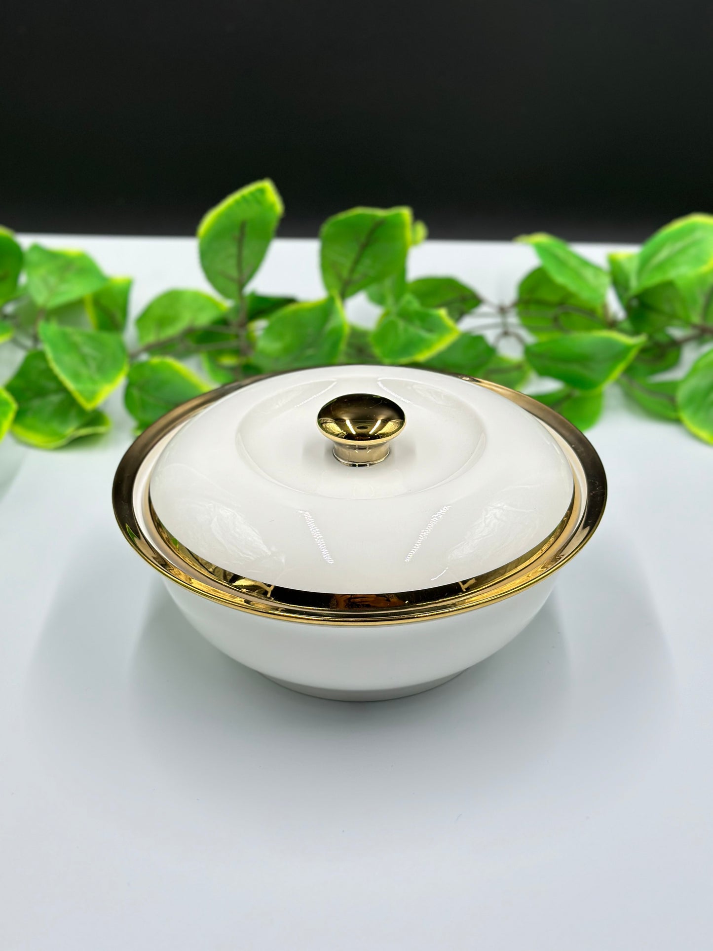 Decent Gold Rim Fine Bone China Serving Bowl with Lid π₯£ β¨