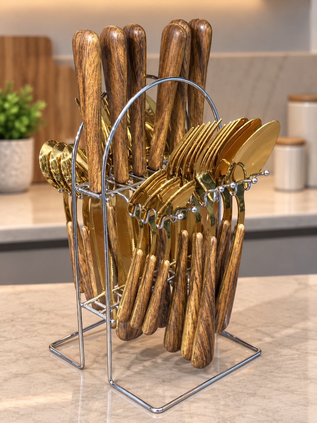 24 PCS Wooden Cutlery Set