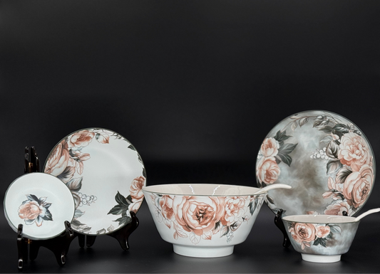18 Pcs Matt Bone China Dusky Petal Breakfast Set 🪷