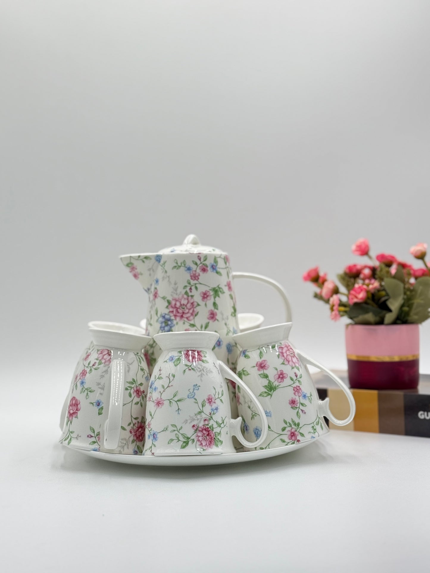 8 Pcs Royal Albert Butterfly Bloom Whisper Tea Set with Round Plate 🦋